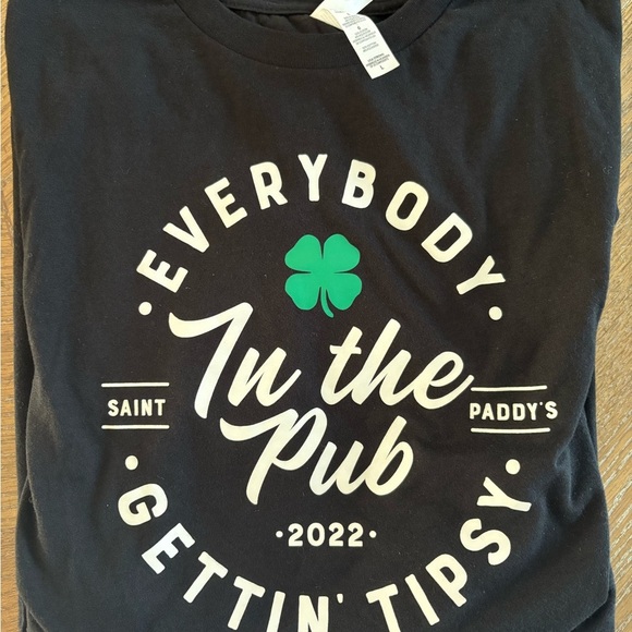 Bella Canvas Black Tee with White and Green Shamrock Design - Picture 1 of 3